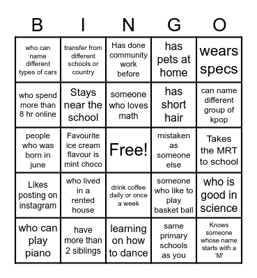 T3W9 SPLT Class Bonding Bingo Card