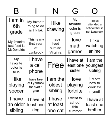 Get To Know You BINGO Card