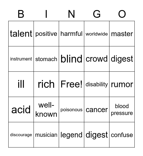 semmul  unit 8 & 9 Bingo Card