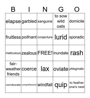 1100 Words Week 11 Bingo Card
