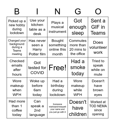 VIRTUAL Bingo Card