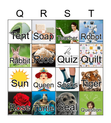 Phonics Q-T Bingo Card