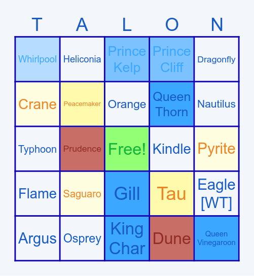 Wings Of Fire Bingo Card