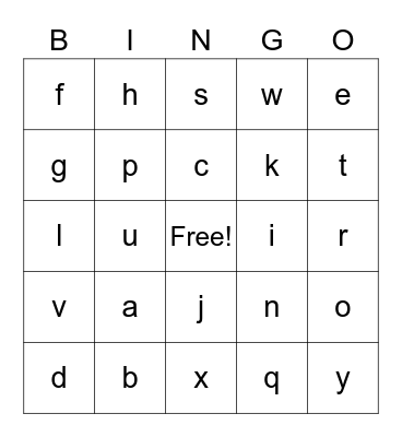 alphabet Bingo Card