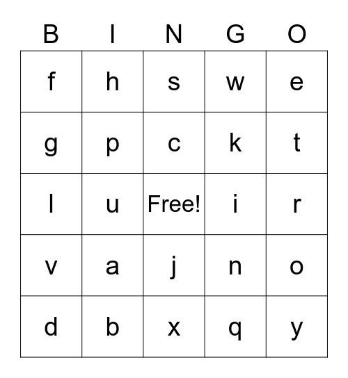 alphabet Bingo Card