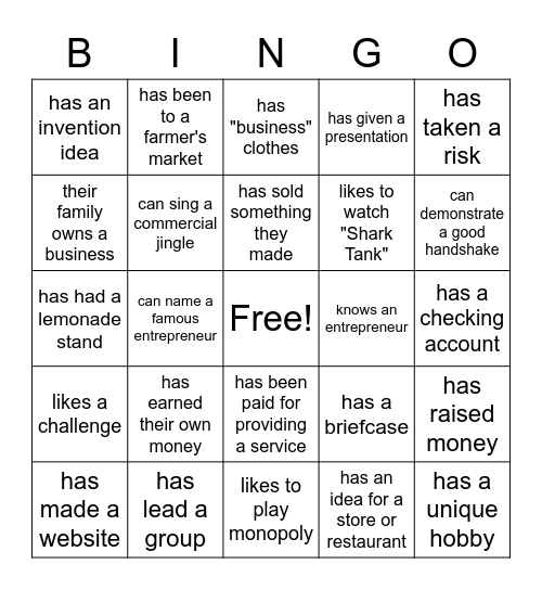 Entrepreneurship Bingo Card