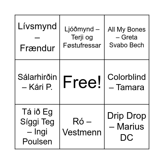 Tónleikabingo Card