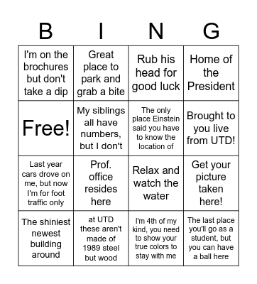 UTD Scavenger Bingo Card