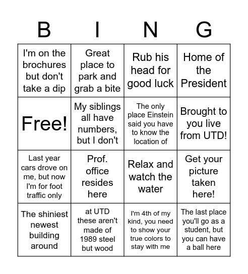 UTD Scavenger Bingo Card