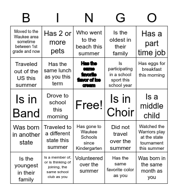 Welcome to WHS BINGO Card