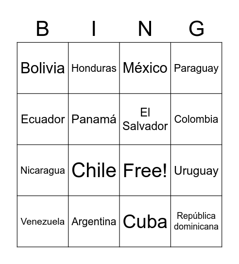 Nacionalidades Bingo Card