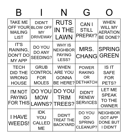 SPRINGTIME AT NATURAL WAY Bingo Card