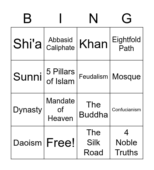 Asian Empires Bingo Card