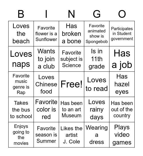 Ice Breaker Bingo Card