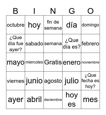 El Calendario Bingo Card