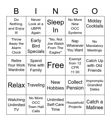 OCC Retirement Bingo Card