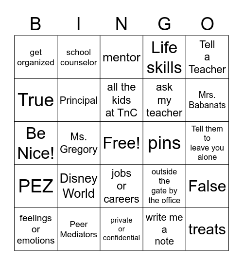 "Meet the Counselor" BINGO! Bingo Card