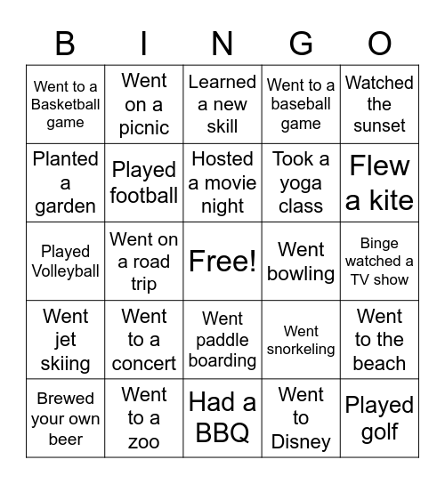 NSM Summer Bingo Card