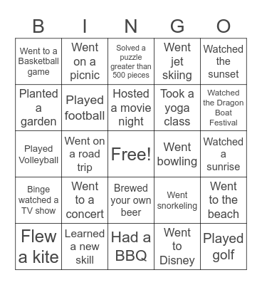 Summer Bingo - Find Someone Who Bingo Card