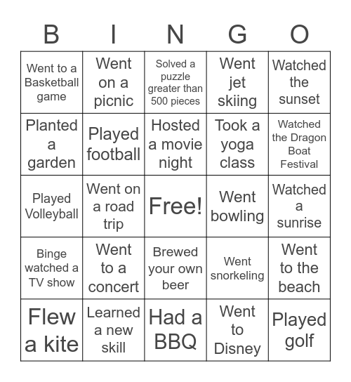 Summer Bingo - Find Someone Who Bingo Card