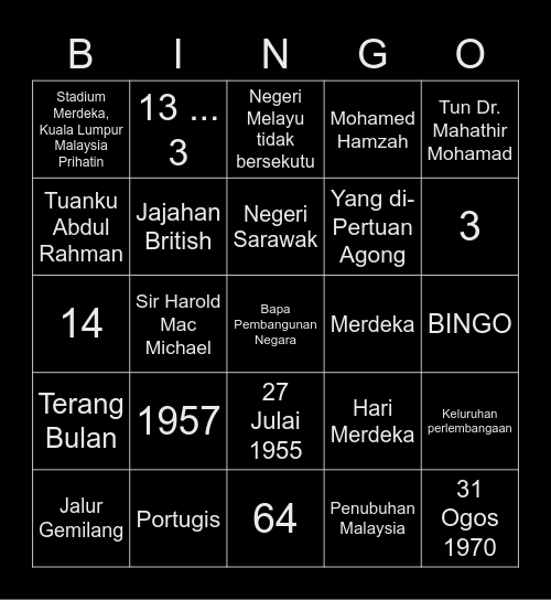 BINGO MERDEKA Bingo Card