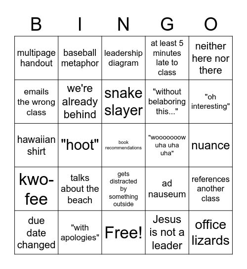 Untitled Bingo Card