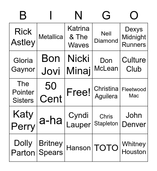 Music Bingo!!!! Bingo Card