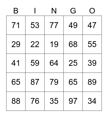 Mental Calculations Strategies Bingo Card
