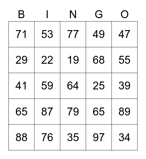 Mental Calculations Strategies Bingo Card