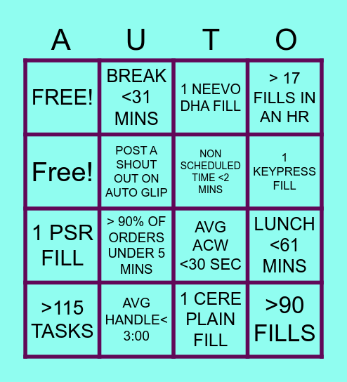 AUTO Bingo Card
