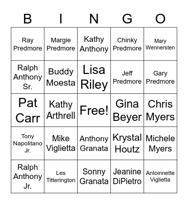 Napolitano Family Bingo Card