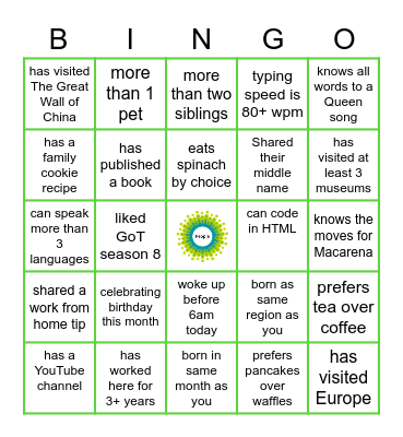 Online Team Building Bingo Card