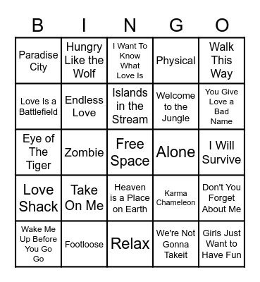 80's Bingo Card