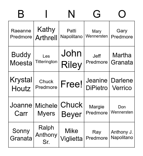 Napolitano Family Bingo Card