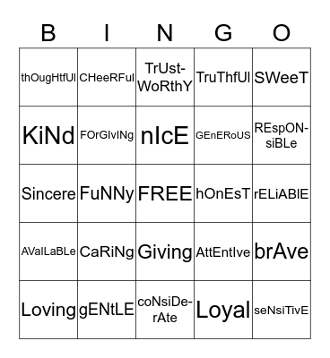 The FRIENDSHIP Bingo Card