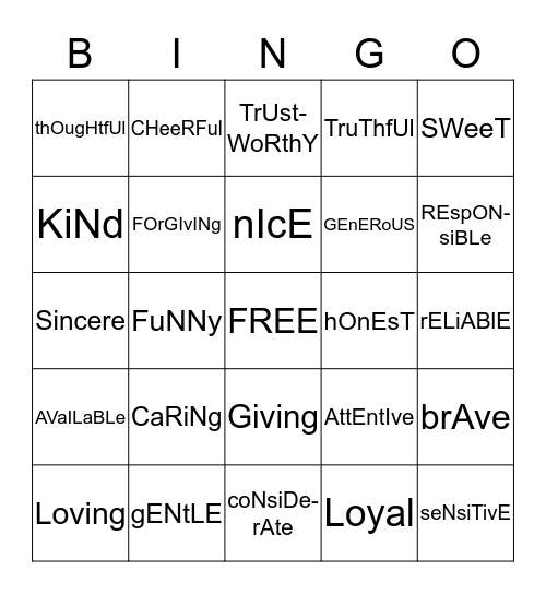 The FRIENDSHIP Bingo Card