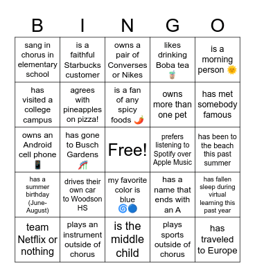 "Getting to Know YOU" Bingo! Bingo Card