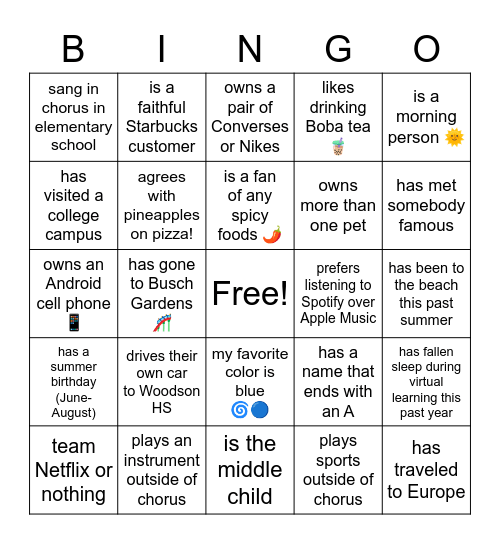 "Getting to Know YOU" Bingo! Bingo Card