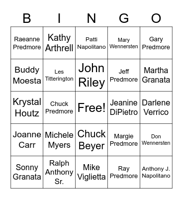 Napolitano Family Bingo Card