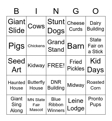 Minnesota State Fair Bingo Card