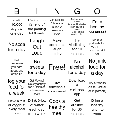 Health & Wellness Bingo Card