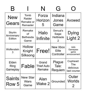XBOX (and maybe Bethesda) GAMESCOM chart Bingo Card