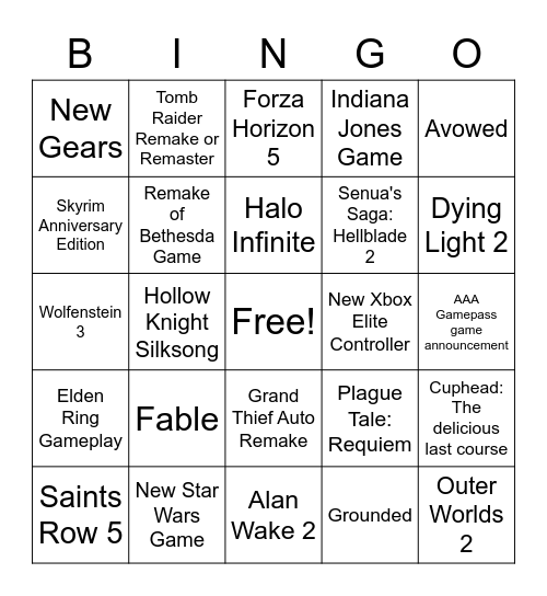 XBOX (and maybe Bethesda) GAMESCOM chart Bingo Card