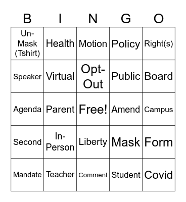 Revolution Bingo Card