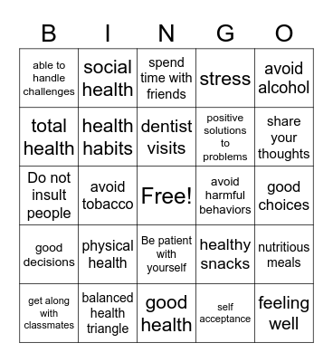 Health Triagle Bingo Card