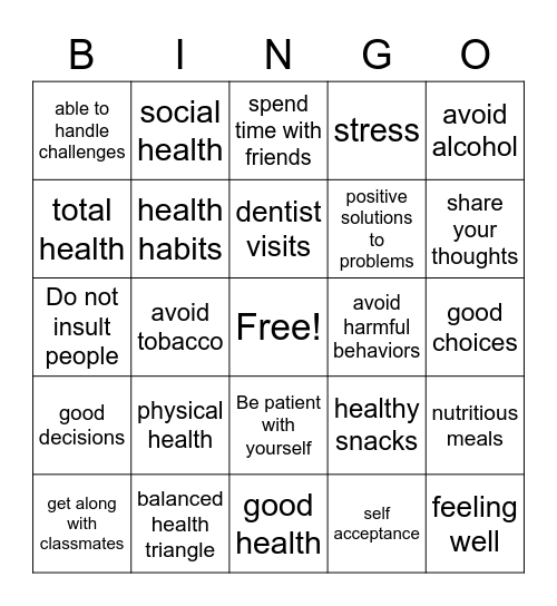 Health Triagle Bingo Card