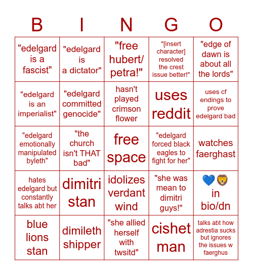 edelgard anti Bingo Card