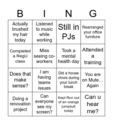 WFH BINGO Card