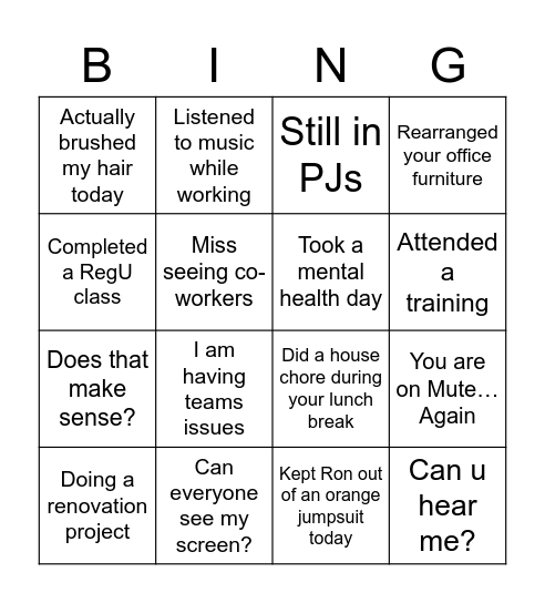 WFH BINGO Card