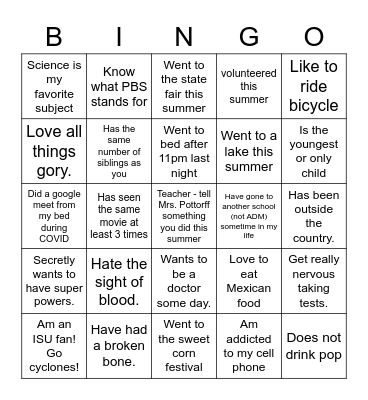 Untitled Bingo Card